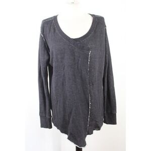 American Colors Alex Lehr M Gray Organic Cotton Terry Asymmetrical Top Raw Hem